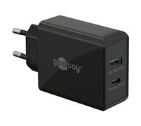 goobay 61673 Dual USB-C PD (Power Delivery) Caricatore rapido (30 W) / Quick Charge Alimentatore di Rete per iPhone, Samsung, Huawai/Cellulare Caricabatterie/Adattatore di Ricarica per la Presa/Nero