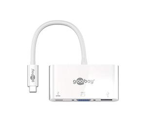 Goobay 62100 Adattatore Multiporta da USB-Ca VGA, PD, Bianco, 0.15 m Lunghezza del Cavo