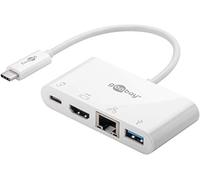 Goobay 62105 Adattatore multiporta USB-C HDMI + Ethernet, Power Delivery, Bianco, Estende un dispositivo USB-C con una porta Ethernet, una HDMI e una USB 3.0