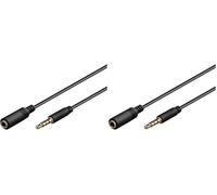 goobay 62479 Prolunga Audio e Cuffie AUX, 4 Pin da 3.5mm Slim, CU, Nero, 2m Lunghezza del Cavo (Confezione da 2)