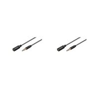 goobay 62480 Prolunga Audio e Cuffie AUX, 4 Pin da 3.5mm Slim, CU, Nero, 3m Lunghezza del Cavo (Confezione da 2)