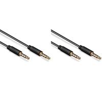 goobay 63830 Cavo di Collegamento Audio AUX, Stereo da 3.5mm e 4 Pin, Slim, CU, Nero, 2m Lunghezza del Cavo (Confezione da 2)