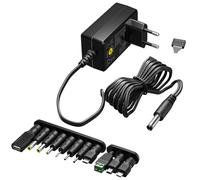 goobay 64571 Alimentatore universale 3 V - 12 V, max 7,2 W/DC adattatore di ricambio per TV, PC, router, striscia LED/Tensione variabile/USB C, Micro USB/Incl. 11 adattatori/Nero