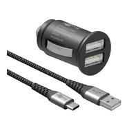 Goobay 64802 Caricatore USB a 2 porte per accendisigari 2,4 A - Adattatore USB dual per accendisigari - Caricatore dual per auto - adatto per autoveicoli e camion (12 V / 24 V) incluso 1 m di cavo USB