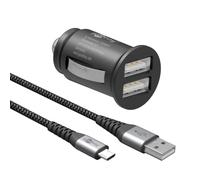 goobay 64806 - Caricabatteria da auto con doppia porta USB, adattatore per accendisigari, 12 V/24 V, mini USB, spina di ricarica USB A, 15,5 W, con cavo micro USB da 1 m, colore nero
