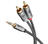 goobay 65285 Cavo ausiliario stereo da RCA a jack 3,5 1m / Cavo audio ausiliario HiFi per smartphone; console; sistema / guaina in tessuto / placcato oro