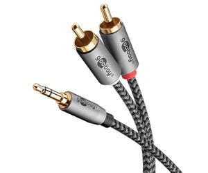 goobay 65285 Cavo ausiliario stereo da RCA a jack 3,5 1m / Cavo audio ausiliario HiFi per smartphone; console; sistema / guaina in tessuto / placcato oro