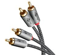 goobay 65292 - Cavo RCA stereo, 1 m, 2 connettori RCA a 2 connettori RCA, cavo RCA per amplificatore Blu Ray HiFi stereo/in tessuto placcato oro