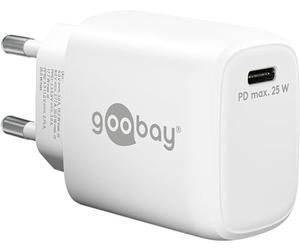 goobay 65368 - Caricatore rapido USB-C PD, 25 W, per cavo di ricarica e altri cellulari, alimentatore di rete, bianco