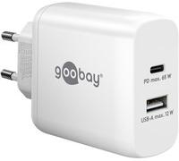 GOOBAY 65410 - Caricabatterie USB, 65 W, 1 USB-A, 1 USB-C (PD), GaN, bianco