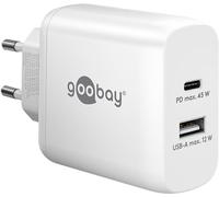 GOOBAY 65412 - Caricabatterie USB, 45 W, 1 USB-A, 1 USB-C (PD), GaN, bianco