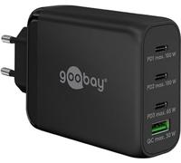 goobay 65555 Multiport Power Delivery USB C 100W Caricabatterie/Alimentatore compatto ultra veloce per 4 dispositivi/Quick Charge USB Port/Nero