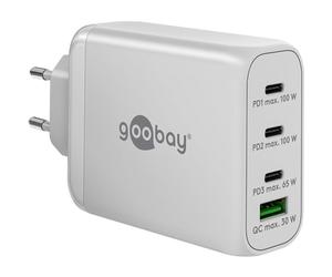 goobay 65556 Multiport Power Delivery USB C 100 W Caricabatterie/Alimentatore compatto ultra veloce per 4 dispositivi/Quick Charge USB/Bianco