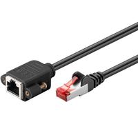 goobay 65636 Cavo di prolunga CAT6 (CU) S/FTP (PiMF)/CAT 6 per cavo Ethernet/RJ45 con presa RJ45 con flangia di montaggio/250 MHz/0,5 m, colore nero.