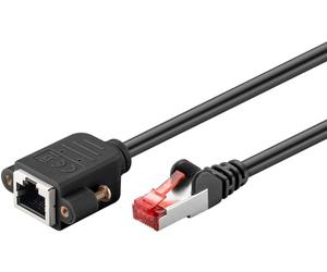 goobay 65637 Cavo di prolunga CAT6 (CU) S/FTP (PiMF)/CAT 6 per cavo Ethernet/RJ45 con presa RJ45 con flangia di montaggio/250 MHz/1 m, nero.