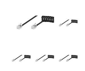 goobay 68002 Cornetta Telefonica Cavo a Spirale, Cavo Piatto con Spina Rj10 (4P4C) a Spina Rj10 (4P4C); Nero; 4 Metri (Confezione da 5)