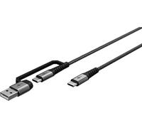 Goobay 70279 - Cavo 2 in 1 da USB C a USB C e USB A, 60 W e 480 Mbit/s, adattatore multiplo con protezione antipiega, 3 m