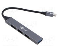 goobay Hub a 4 porte USB C 3.2 Slim/USB multimaschio, distributore USB, hub USB, splitter USB da 5 Gbps, sottile USB-C a 4 porte USB-A, adattatore multiporta USB 3.0 Hub / 74457