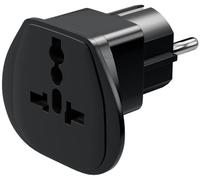 Goobay 94028 Adattatore universale da viaggio, adattatore di corrente, contatto di protezione CEE 7/7, standard Schuko, nero, 1 pezzo