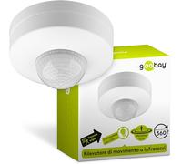 Goobay 96007 Rilevatore di movimento a soffitto a infrarossi - sensore PIR a 3 posizioni - montaggio a superficie - campo di rilevamento di 360° - portata di 6 m - uso interno (IP20) - adatto per LED