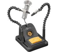 goobay Aiuto per saldatura, 2 x collo di cigno flessibile con morsetti a coccodrillo, supporto per saldatore, spugna per saldatura e lana di pulizia, per circuiti, modellismo e artigianato, 76561