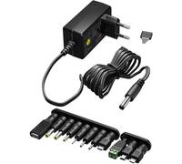 goobay Alimentatore universale 5 V - 15 V, max. 36 W/DC adattatore di ricambio per TV, PC, router, striscia LED/tensione variabile/USB C, USB A, Micro USB/con 11 adattatore/nero / 74436