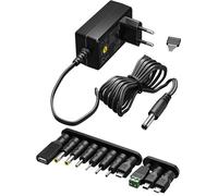 goobay Alimentatore universale 5 V - 15 V, max. 36 W/DC adattatore di ricambio per TV, PC, router, striscia LED/tensione variabile/USB C, USB A, Micro USB/con 11 adattatore/nero / 74436