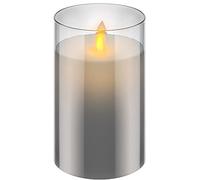 goobay Candela a LED in vera cera in vetro, altezza 12,5 cm, senza fiamma, con fiamma mobile, candele alimentate a batteria, decorazione da tavolo a LED, candele con timer, colore grigio
