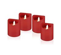 goobay Candele a LED con Funzione Timer, Luce Calda, Candele in Vera Cera con Fiamma tremolante, Candele elettriche, Set da 4 Pezzi, Colore Rosso