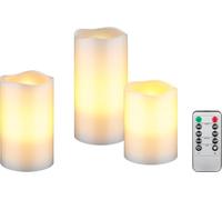 goobay Candele LED con timer e telecomando/luce calda candele LED in vera cera/fiamma tremolante/candele elettriche a intensità variabile/candele dell'Avvento, confezione da 3 / bianco / 74368
