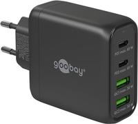 goobay Caricabatterie rapido USB-C PD Multiport 4 porte (68W)/2x USB-A 2x ingresso USB-C/erogazione potenza/alimentazione cavo ricarica iPhone, altri telefoni cellulari/caricabatterie cellulari/nero