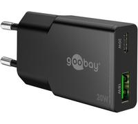 goobay Caricatore rapido USB-C PD GaN Dual Slim 20W (nero) Alimentatore Power Delivery, connettore USB-A Quick Charge, alimentatore di rete per smartphone e tablet - 75729