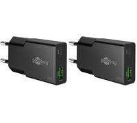 goobay Caricatore rapido USB-C PD GaN Dual Slim 20W (nero) Alimentatore Power Delivery, connettore USB-A Quick Charge, alimentatore di rete per smartphone e tablet - 75729 (Confezione da 2)