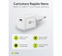 goobay Caricatore USB-C da 20 W, alimentatore di rete USB C da 20 W, caricatore rapido per smartphone, tablet, iPhone 17, 15, 14 Pro Max, iPad, PD 3.0, adattatore di ricarica, spina USB-C - 79151