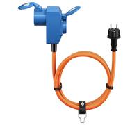 goobay Cavo adattatore CEE per caravan, 1,5 m, spina con contatto di protezione a 90° presa CEE e presa con contatto di protezione con tappi di chiusura, cavo da campeggio, camper e caravan, 76222