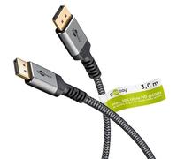 goobay Cavo DisplayPort 2.1 - 80 Gbit/s, cavo DP 16 K/60 Hz, 10 K HDR, 3 m, Sharkskin Grey, design metallico, FreeSync, G-Sync, Ultrawide, Daisy-Chaining, 32 canali audio, HD Audio 75686