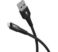 goobay Cavo flessibile in tessuto da Lightning a USB-A, 12 W, 2 m, 480 Mbits, cavo di ricarica USB A/Supersoft/cavo di ricarica rapida Apple Lightning/cavo in tessuto/nero / 74504