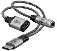 goobay - Cuffie da jack USB C a 3,5 mm e adattatore USB C 2 in 1, ricarica rapida da tipo C a jack audio AUX, guaina in tessuto / 74524