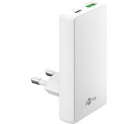 goobay GaN Caricabatteria da 65 W, con doppia porta (USB-C e USB-A), design piatto a 90°, ultra sottile e salvaspazio, per Apple, Samsung, Huawei, tablet, ecc., bianco,75724