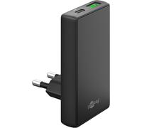 goobay GaN Caricabatteria da 65 W, con doppia porta (USB-C e USB-A), design piatto a 90°, ultra sottile e salvaspazio, per Apple, Samsung, Huawei, tablet ecc., nero,75723