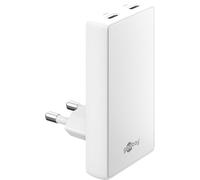 goobay GaN Caricatore USB C piatto da 45 W, doppia porta (2 x USB-C), design piatto a 90°, ultra sottile e salvaspazio, per Apple, Samsung, Huawei, tablet, ecc.,bianco,75722