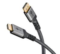 goobay Plus Series 2m - Cavo DisplayPort a HDMI, 8K a 60 Hz, direzionale, Ultra HD, audio e video, connettori placcati oro, rivestimento in tessuto, design in metallo, grigio squalo, DP 2.0 a HDMI