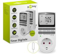 goobay - Set di 2 timer digitale con 16 programmi - Timer con modalità casuale per protezione contro le intrusioni - Presa timer inclusa 100 giorni batteria back-up - 3680 W - 230 V (AC) - 16 A -