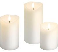 goobay Set di 3 candele LED con cera bianca vera, timer e stoppino 3D, luce calda (2700 K), decorative per soggiorno e sala da pranzo, a batteria, sicure e senza fiamma, 77779