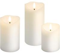 goobay Set di 3 candele LED in cera vera, bianche, con stoppino pendente, funzione timer, luce bianca calda (2700 K), incl. 10 batterie AAA, candele elettriche a forma di cono, 10/12,5/15 cm, 75263