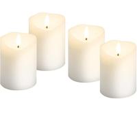 goobay Set di 4 candele a LED in vera cera, con stoppino a pendolo, funzione timer, luce bianca calda (2700 K), con 12 batterie AAA, candele elettriche, 7,5 cm, 75266