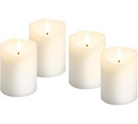 goobay Set di 4 candele LED con cera bianca vera, timer e stoppino 3D, luce calda (2700 K), decorative per soggiorno, sala da pranzo, a batteria, sicure e senza fiamma, 77780