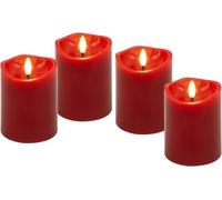 goobay Set di 4 candele LED con cera rossa vera, timer e stoppino 3D, luce calda (2700 K), decorative per soggiorno, sala da pranzo, a batteria, sicure e senza fiamma, 77749