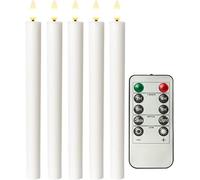 goobay Set di 5 candele a LED in vera cera, colore bianco, con telecomando, funzione timer e fiamma 3D tremolante, funzionamento a batteria, dimmerabile, bianco caldo (2400 K), candele elettriche