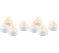 goobay Set di 8 lumini LED con funzione timer, luce bianca calda (2500 K), fiamma tremolante, matrimoni, periodo dell'avvento o decorazione per la cena, funzionamento a batteria, bianco, con 4 pile a